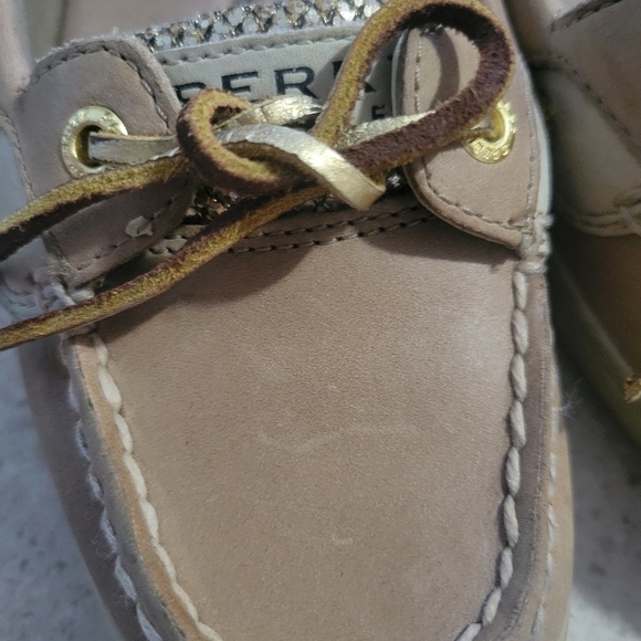 GUC-Sperry Top Sider Angelfish Leather Boat Shoes Women’s Size 6.5 M Gold Sequin - Picture 7 of 12